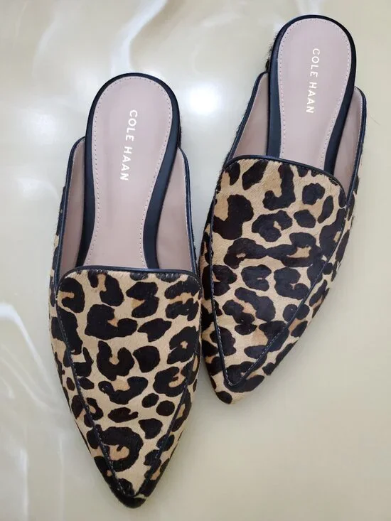 Cole Haan Calf Hair Piper Loafer Mules in Leopard Print Size 8 - Picture 2 of 12